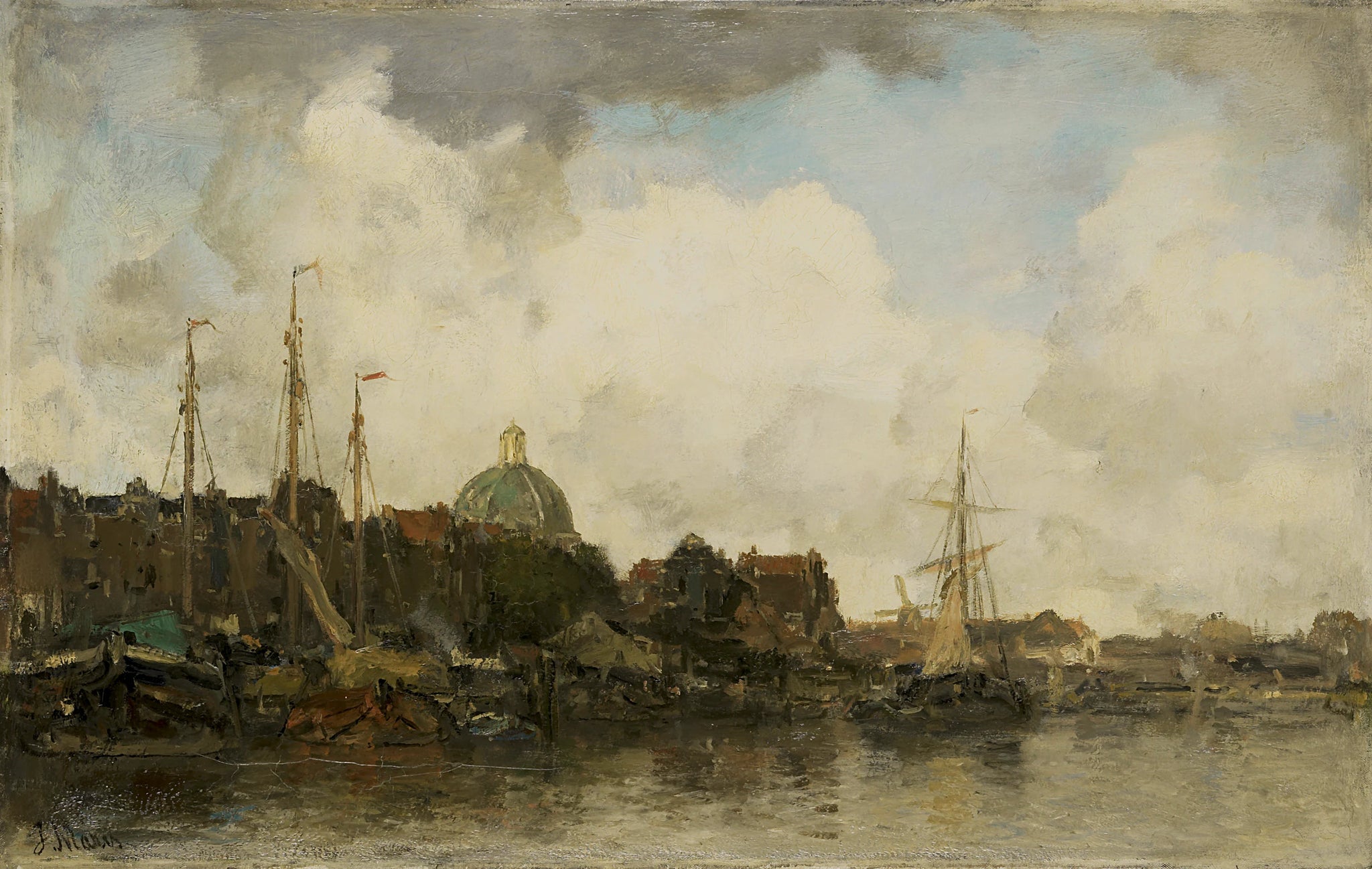 Paysage urbain avec église en forme de dôme - Jacob Maris