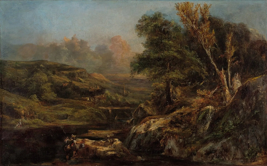 Paesaggio collinare con un pescatore - Théodore Rousseau