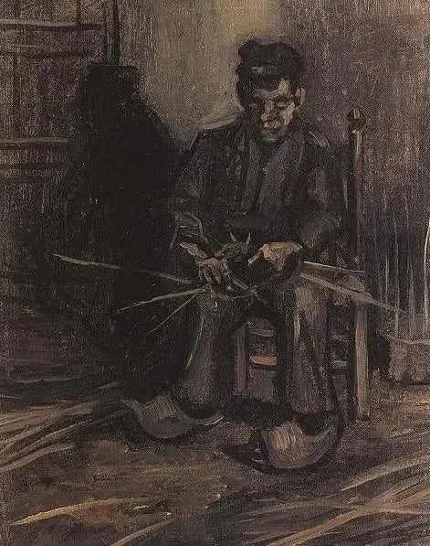 Paysan fabriquant un panier - Vincent van Gogh image 1 copie peinte à la main à l’huile