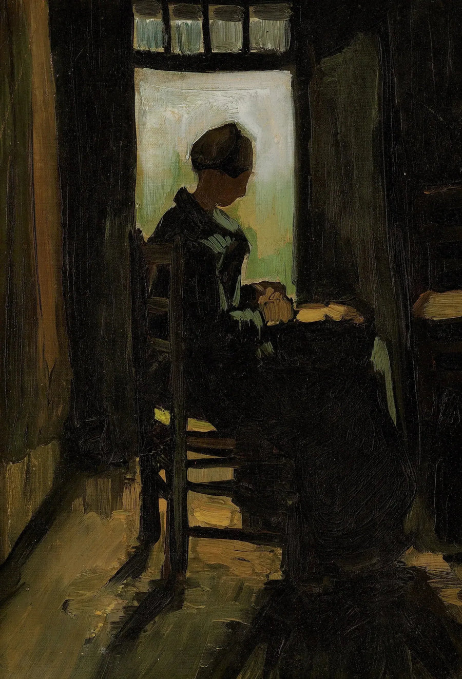 Contadina seduta davanti a una porta aperta, sbucciando delle patate - Vincent van Gogh