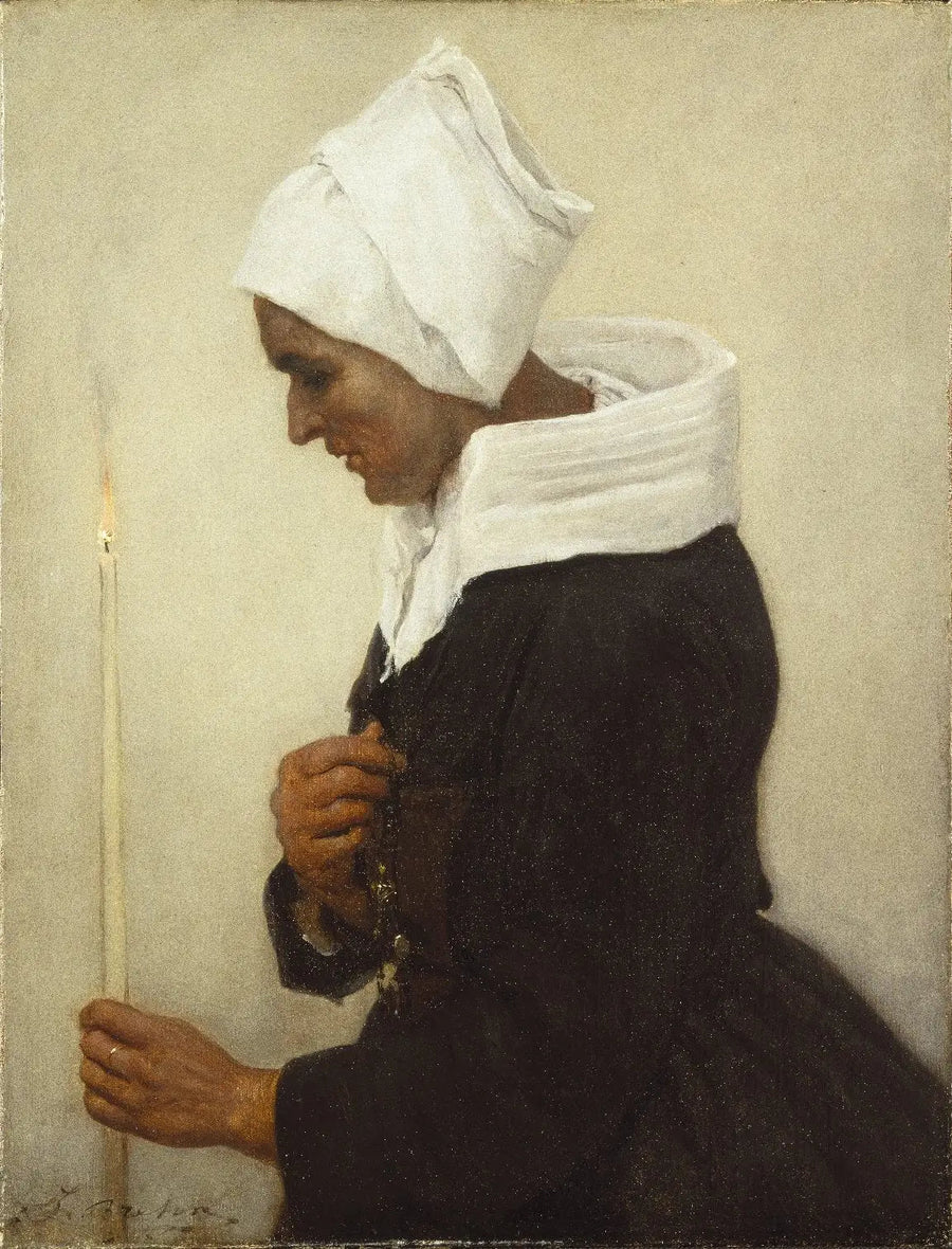 Contadina bretone con candela - Jules Breton