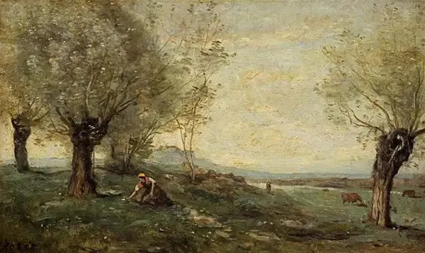 Contadina che falcia l'erba vicino a un salice - Jean-Baptiste Camille Corot