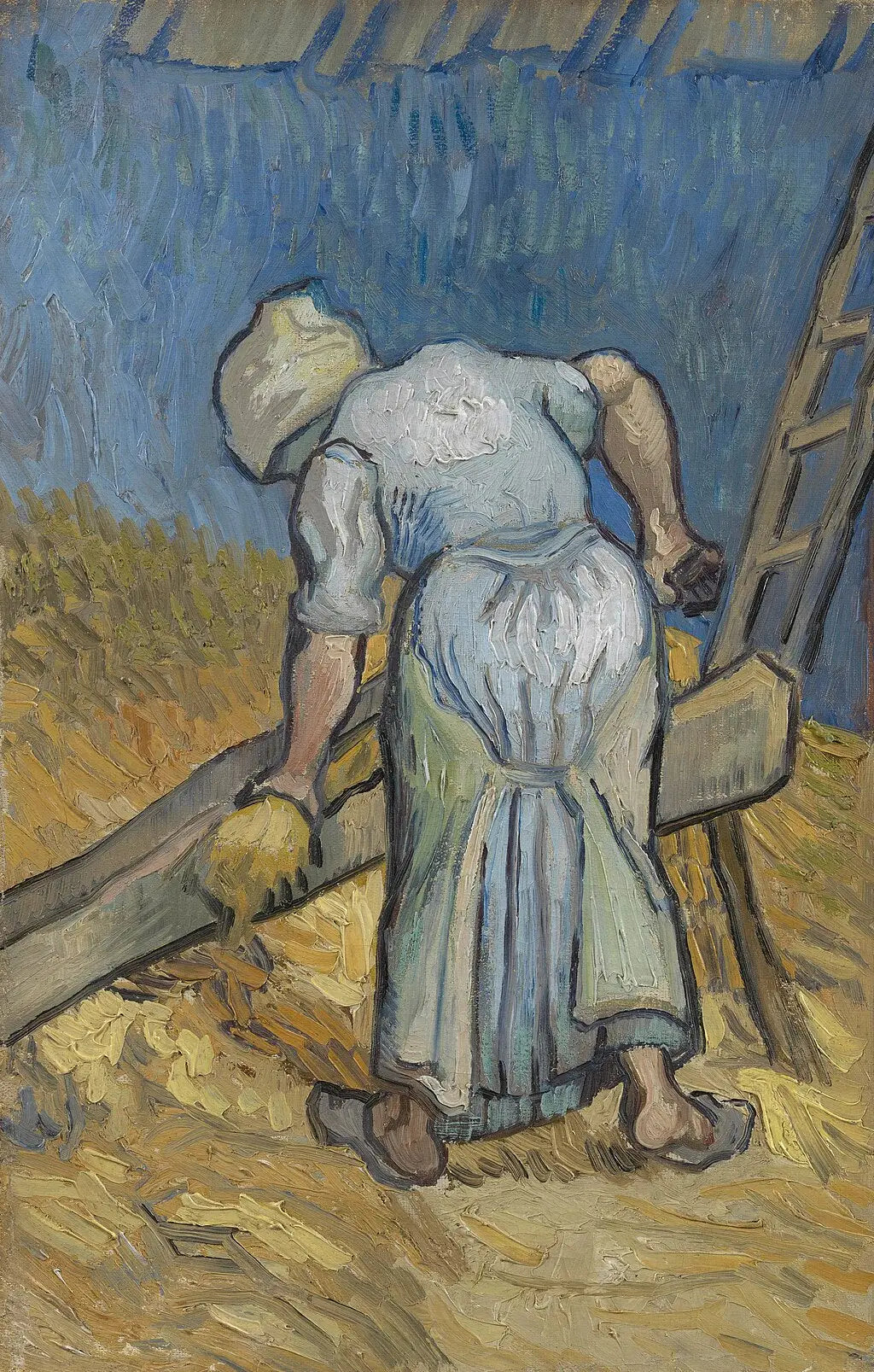 Paysanne écrasant le lin (après le mil) - Vincent van Gogh image 1 reproduction d’œuvre d’art à l’huile