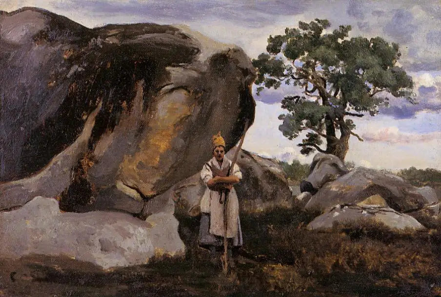 Paysanne en forêt de Fontainebleau - Jean-Baptiste Camille Corot image 1 reproduction artisanale de tableau
