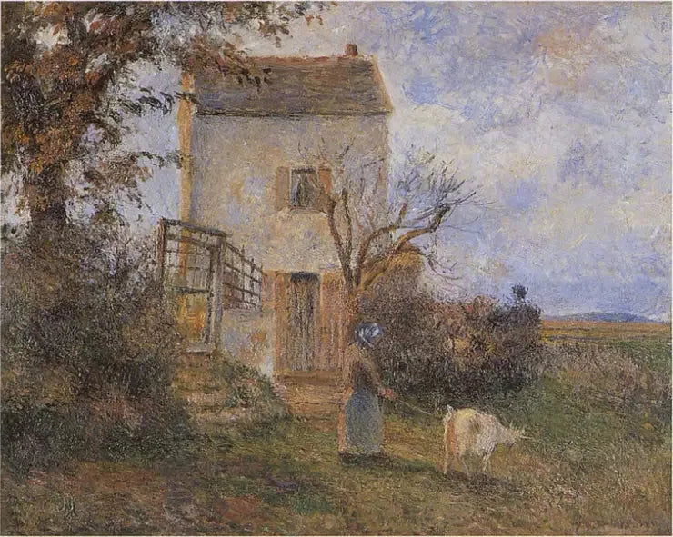 Contadina e capra davanti a una casa, dintorni di Pontoise - Camille Pissarro