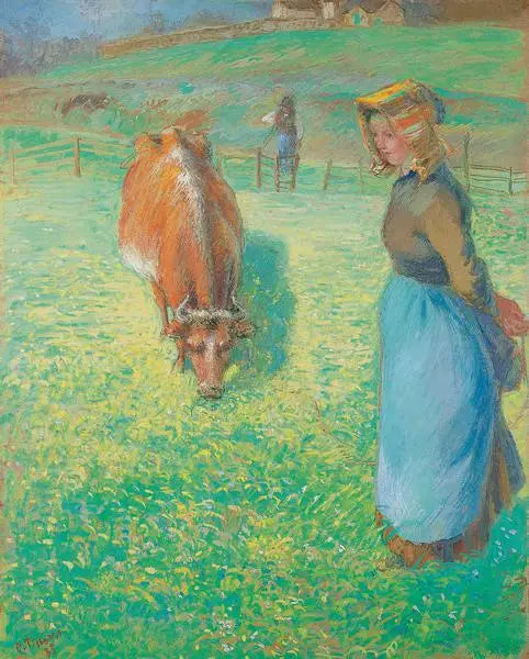 Paysanne gardant une vache, Osny - Camille Pissarro image 1 reproduction de peinture à l’huile