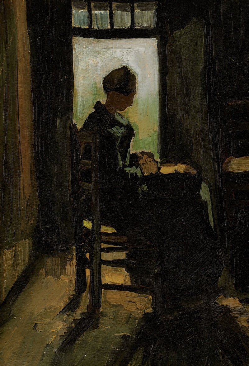 Contadina seduta davanti a una porta aperta, sbucciando delle patate - Vincent van Gogh