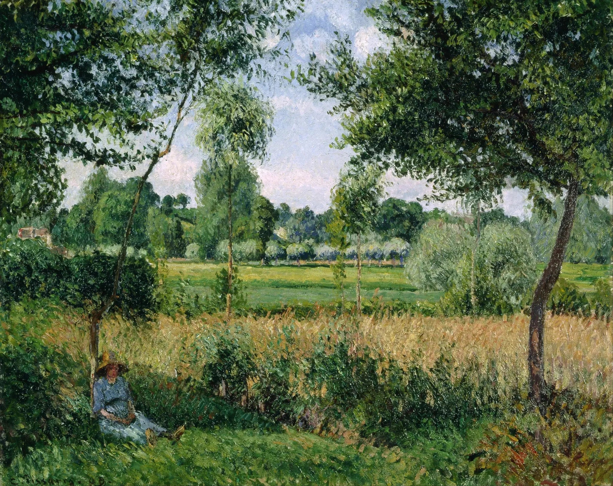 Paysanne se reposant au pied d'un arbre, effet de soleil, Éragny - Camille Pissarro image 1 copie peinte à la main à l’huile