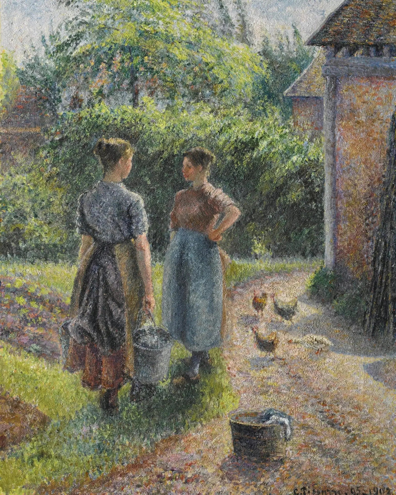 Contadine che chiacchierano nel cortile di una fattoria, Eragny - Camille Pissarro