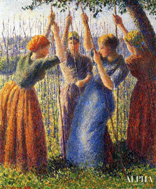 Paysannes plantant des piquets - Camille Pissarro - Reproductions de tableaux et peintures haut de gamme