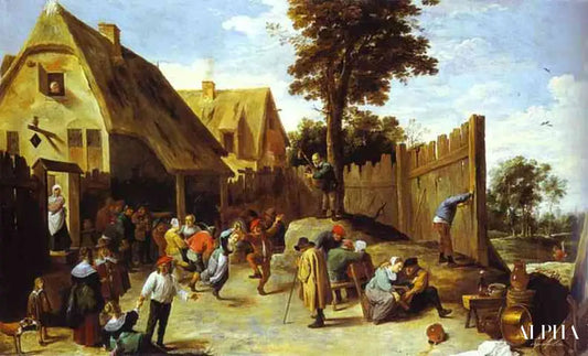 Paysans dansant devant une auberge - David The Younger Teniers - Reproductions de tableaux et peintures haut de gamme