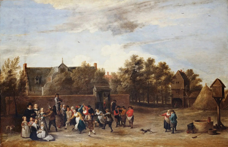 Paesani che ballano davanti a una casa di campagna - David Teniers il Giovane