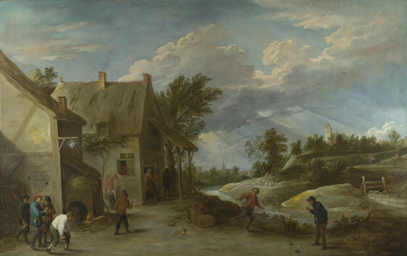 Contadini che giocano a bocce davanti a una locanda di paese - David Teniers il Giovane