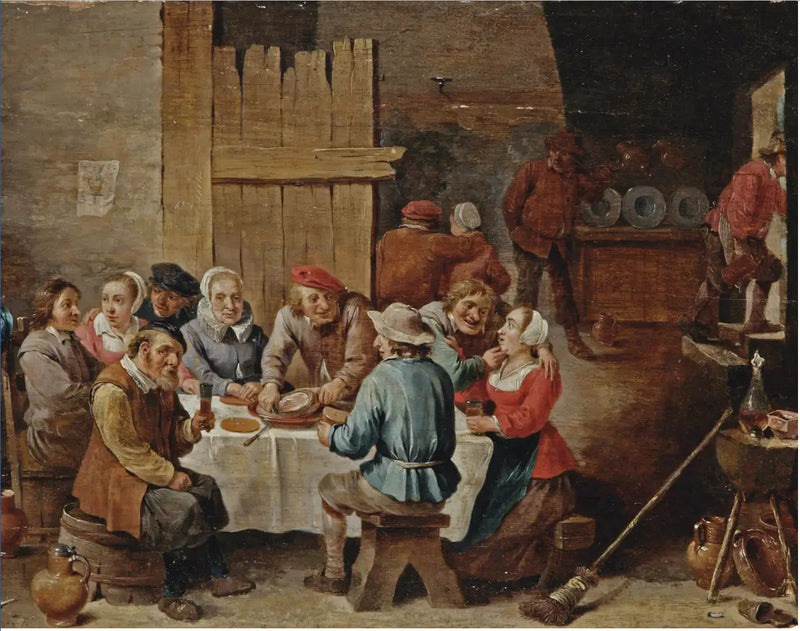 Contadini che mangiano e bevono in un interno - David Teniers il Giovane