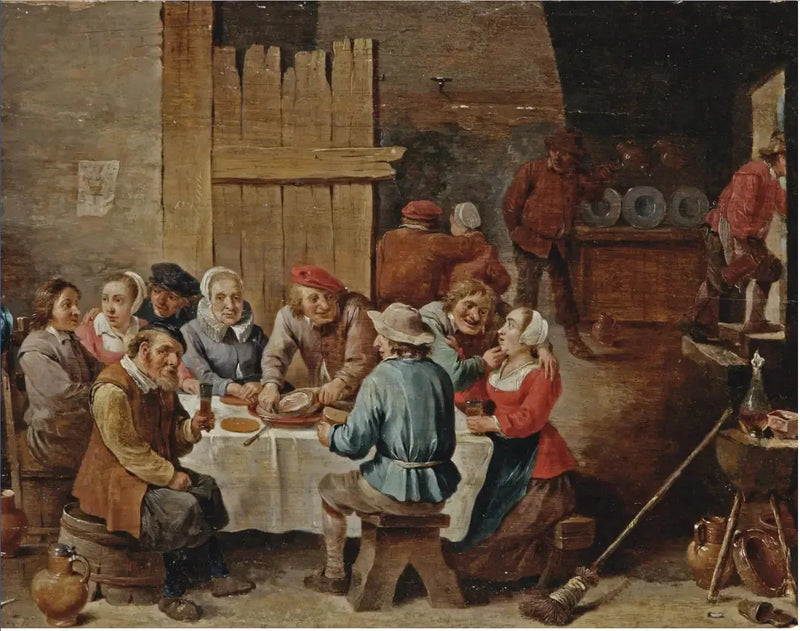 Contadini che mangiano e bevono in un interno - David Teniers il Giovane