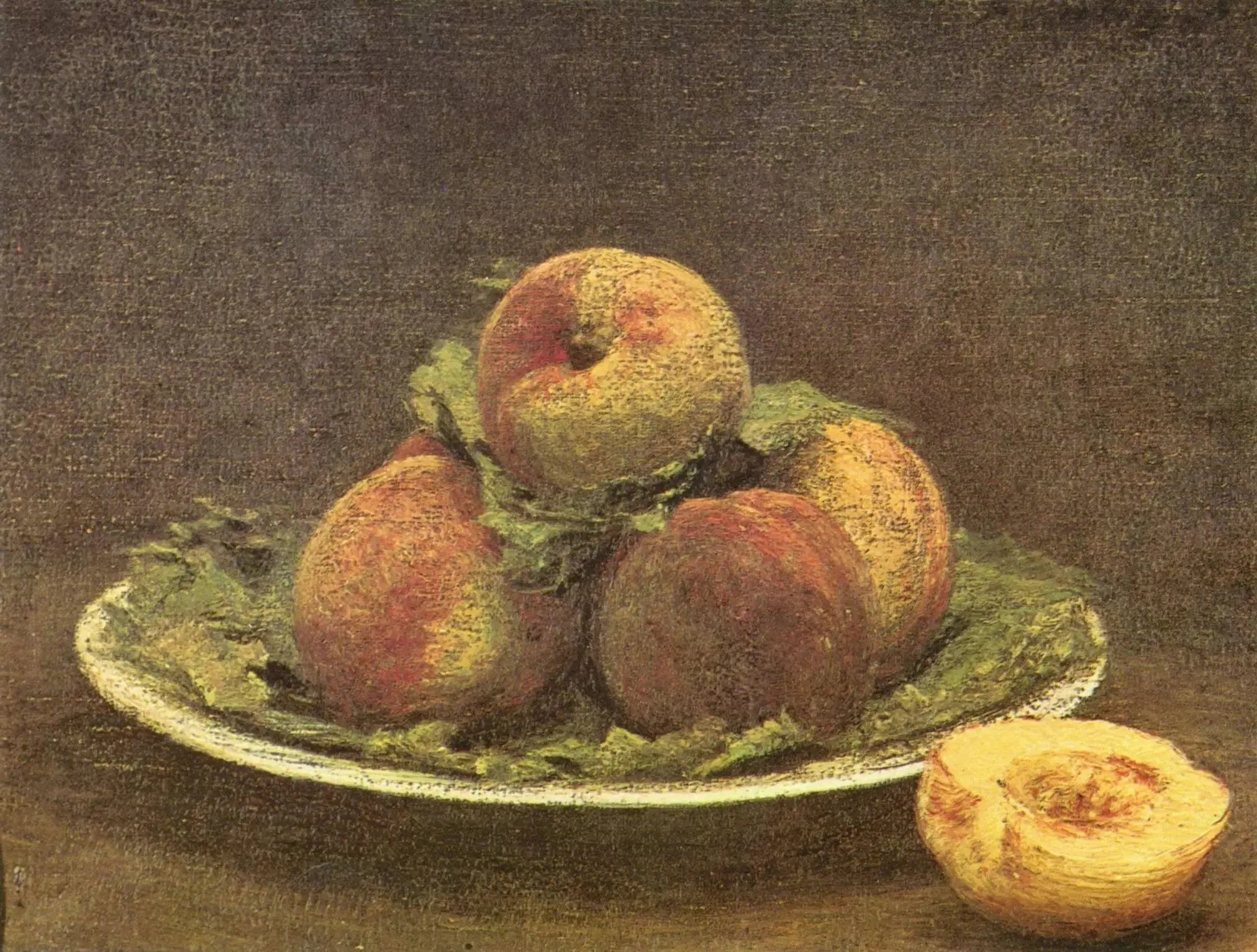 Pêches dans une assiette - Henri Fantin-Latour image 1 tableau peint à l’huile sur toile