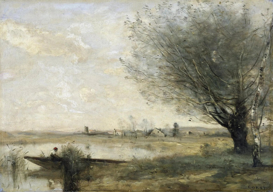 Pescatore ormeggiato a una riva - Jean-Baptiste Camille Corot