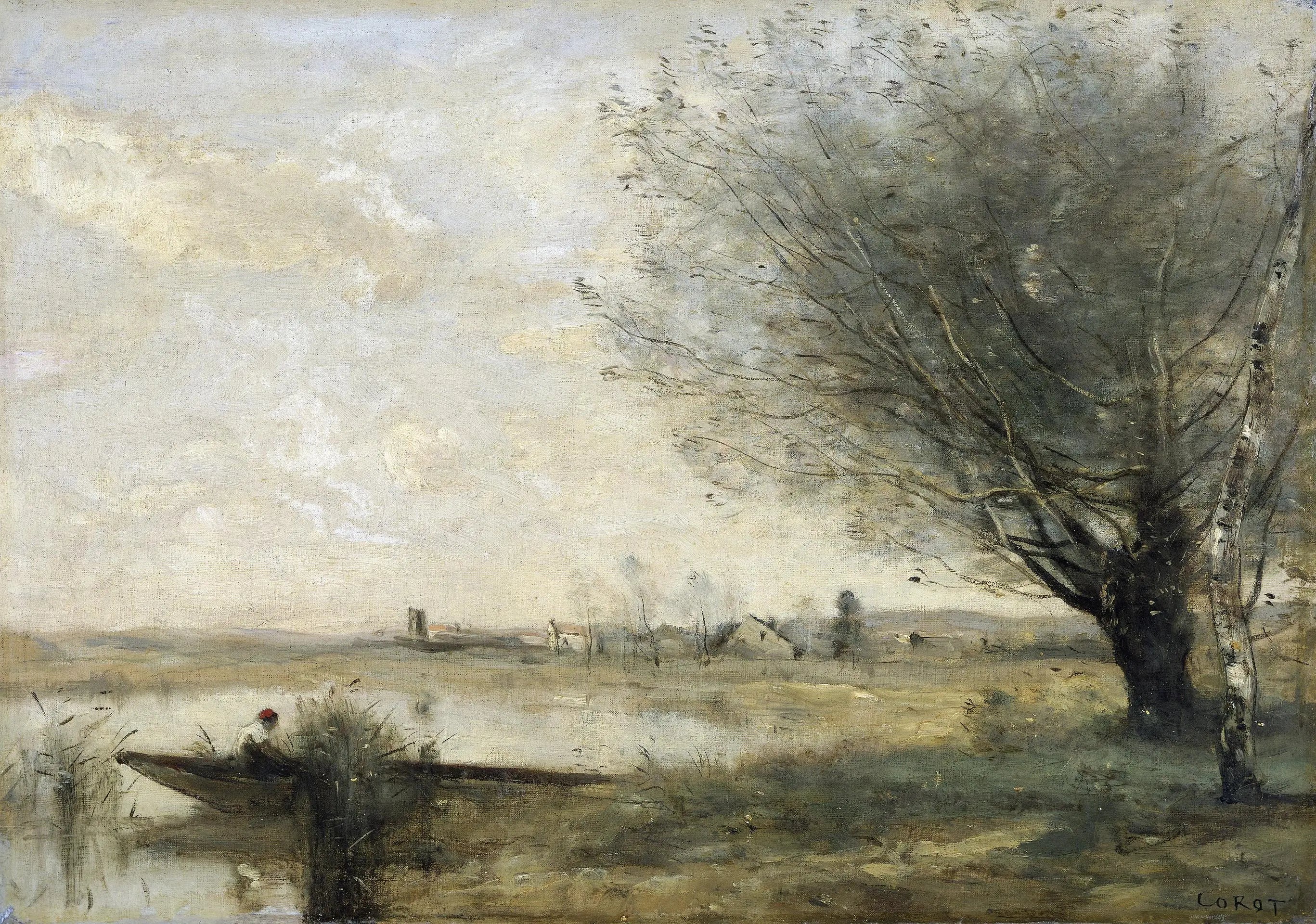 Pêcheur amarré à une berge - Jean-Baptiste Camille Corot - Alpha Reproduction