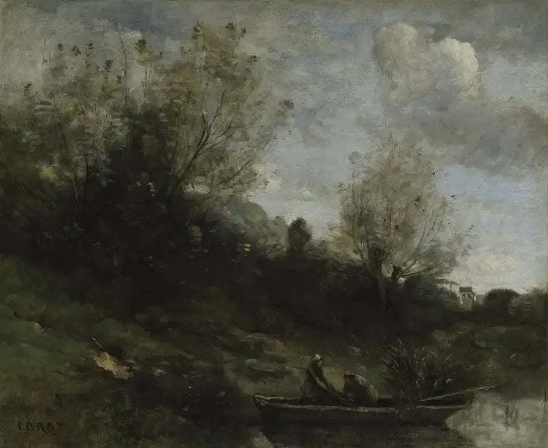 Pescatori in barca al bordo della riva - Jean-Baptiste Camille Corot