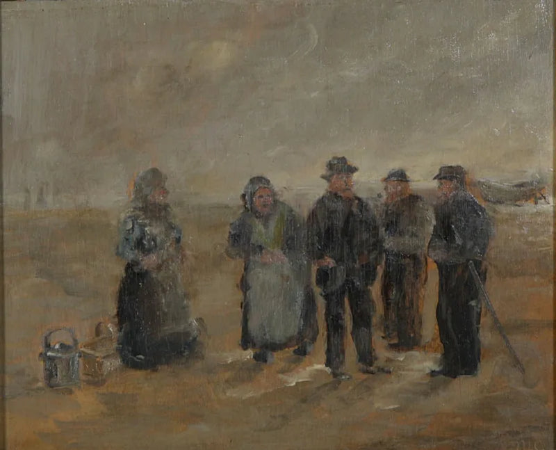 Pescatori e pescatori sulla spiaggia. -Michael Peter Ancher