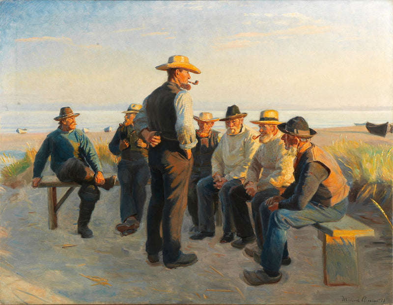 Pescatori che riposano a Skagen Sydstrand in una sera d'estate. -Michael Peter Ancher