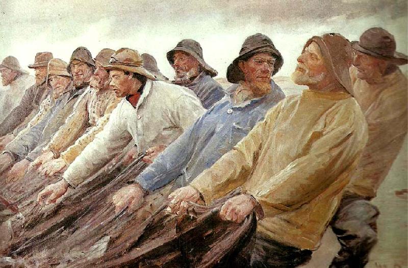 Pescatori che tirano una sciabica a Skagen - Michael Peter Ancher
