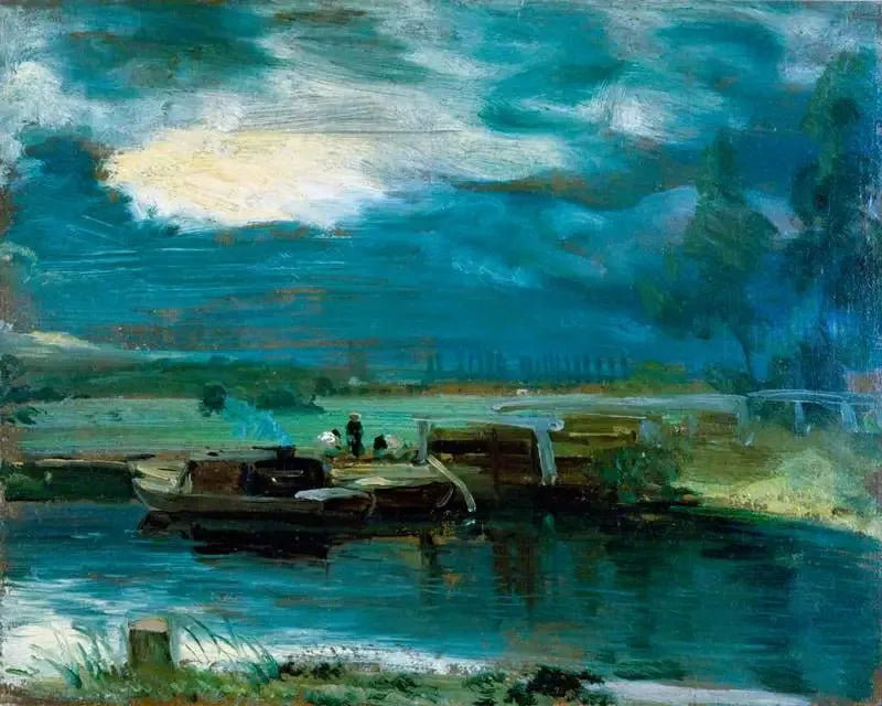 Péniches sur la Stour con la chiesa di Dedham in lontananza - John Constable