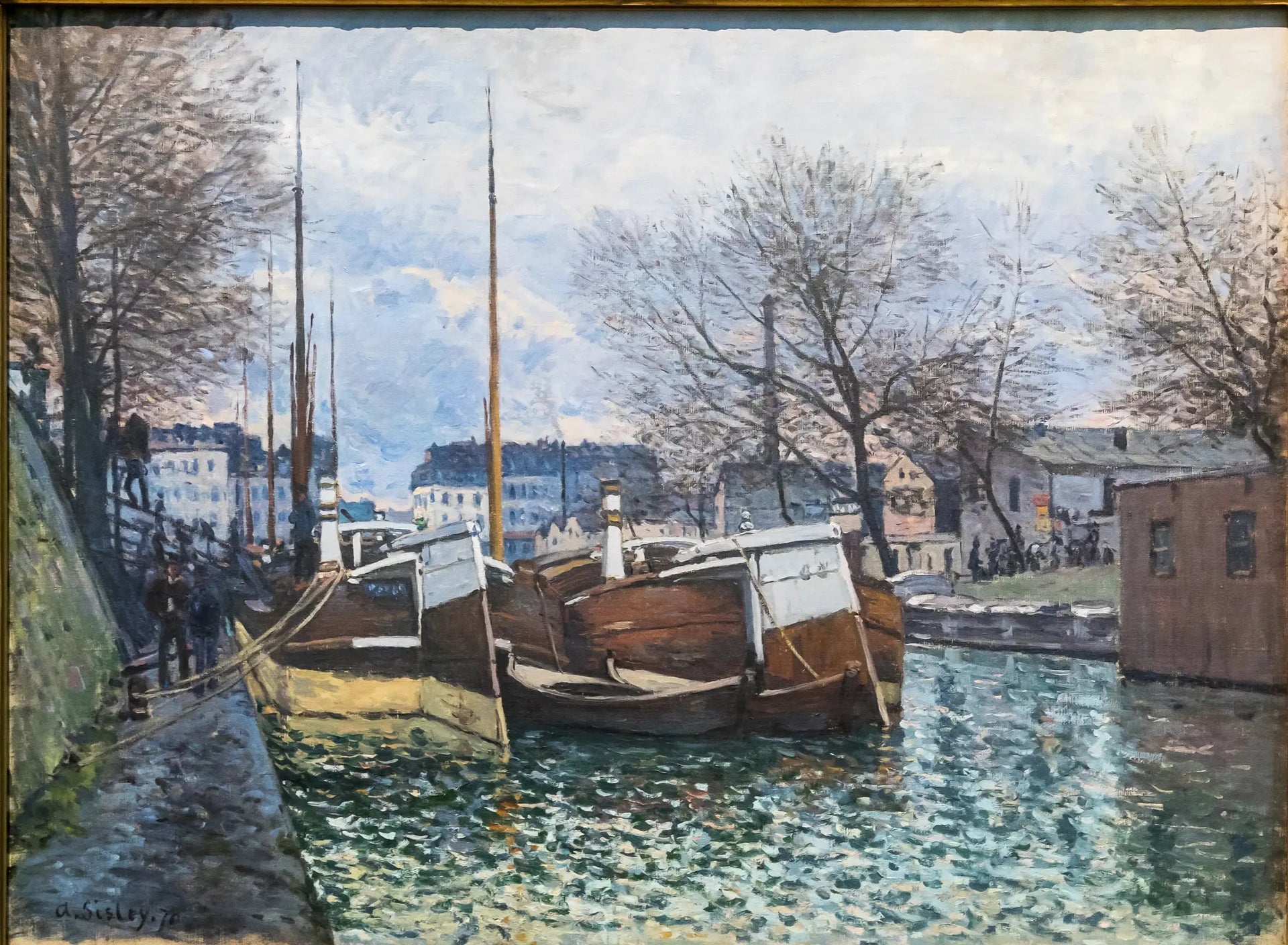 Péniches sur le canal Saint-Martin - Alfred Sisley image 1 copie de tableau peinte à la main