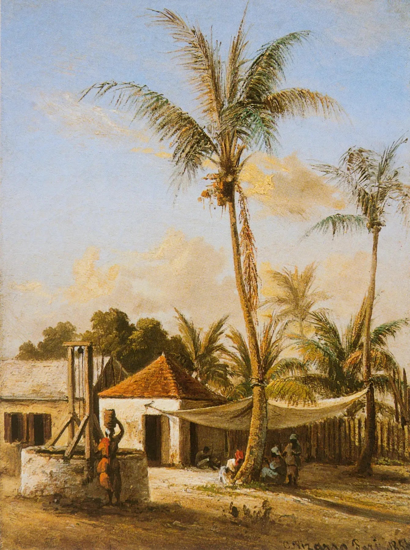 Personnage se reposant dans un village près d'un puits - Camille Pissarro image 1 copie de tableau peinte à la main