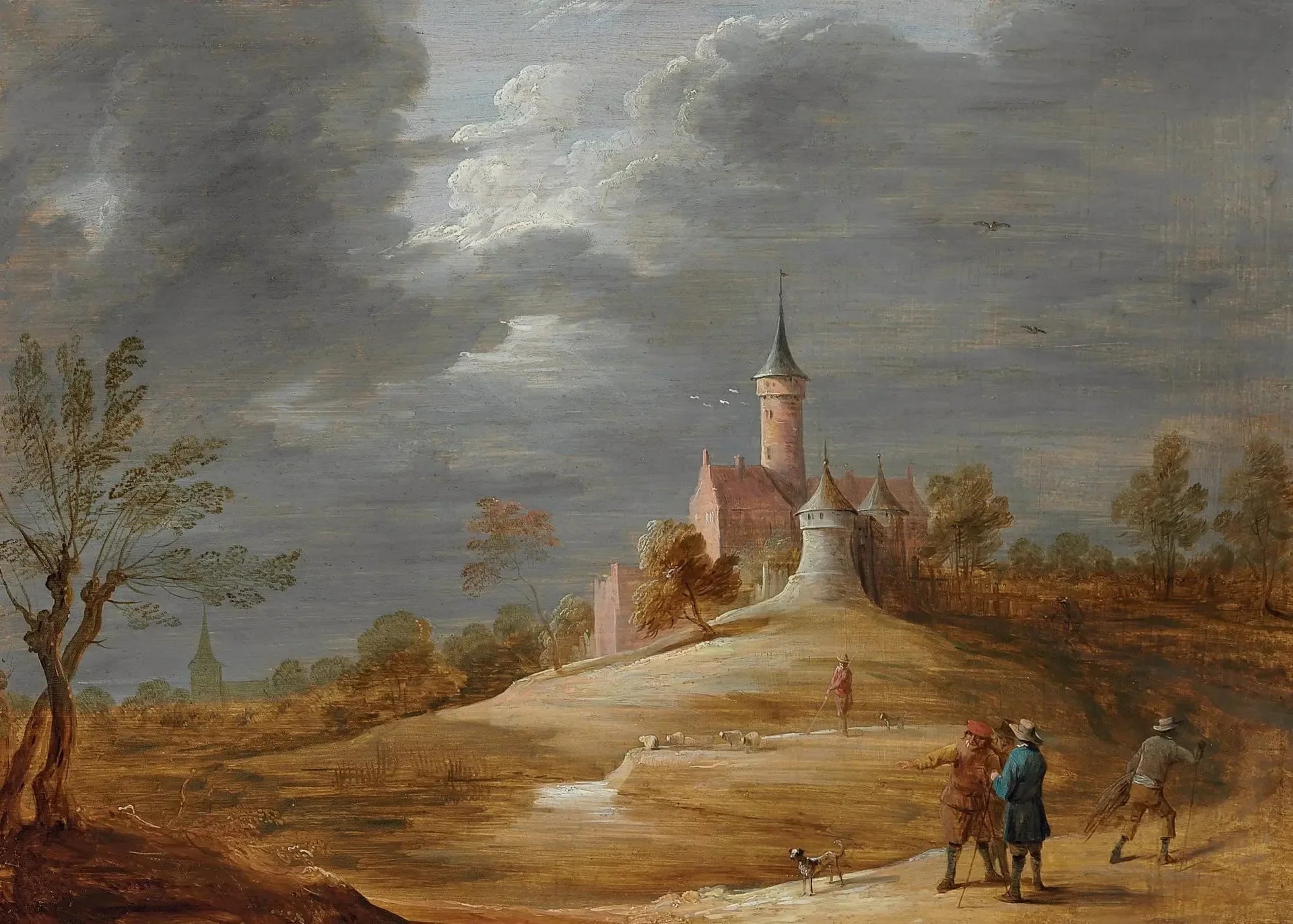 Personnages dans un paysage avec un château au-delà - David Teniers le Jeune image 1 reproduction artisanale de tableau