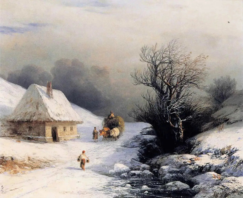Piccola carrozza a buoi russa in inverno - Ivan Aïvazovski
