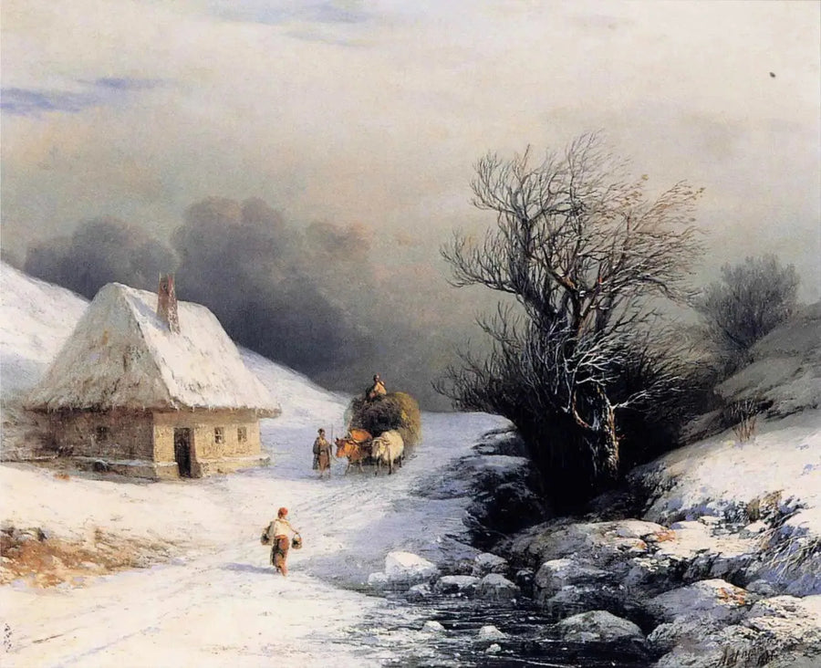 Piccola carrozza a buoi russa in inverno - Ivan Aïvazovski