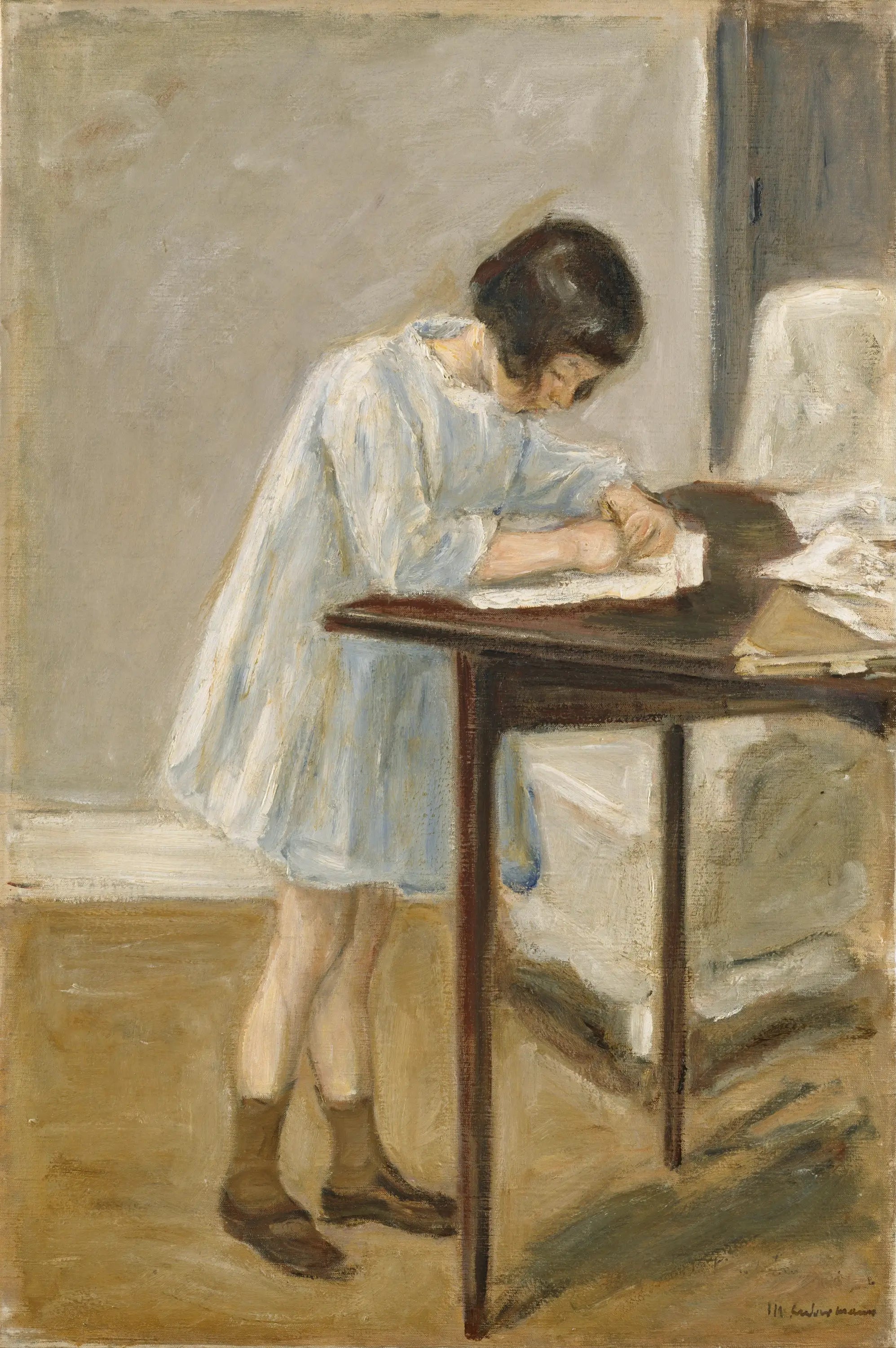 Petite-fille (fille debout en train d’écrire) - Max Liebermann - Alpha Reproduction