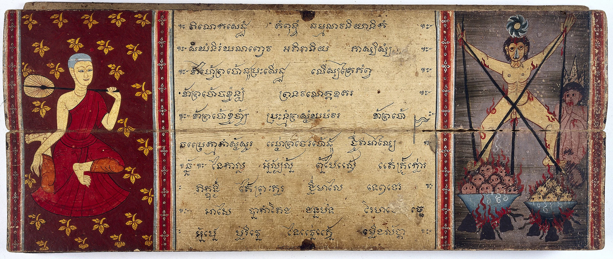 Phra Malai devant une scène des enfers, Artiste thaïlandais anonyme, XIXe siècle