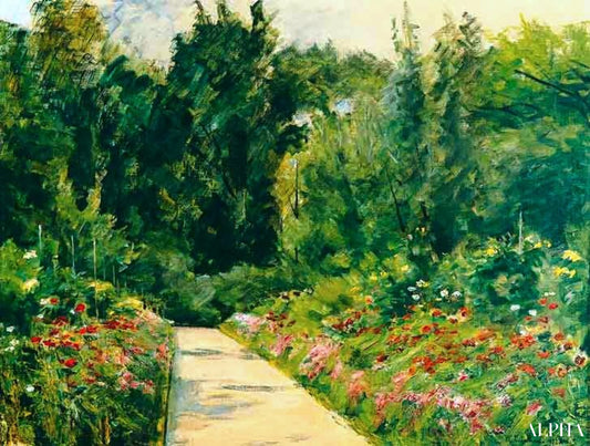 Pièces rapportées de jardin avec le chemin et des fleurs - Max Liebermann - Reproductions de tableaux et peintures haut de gamme