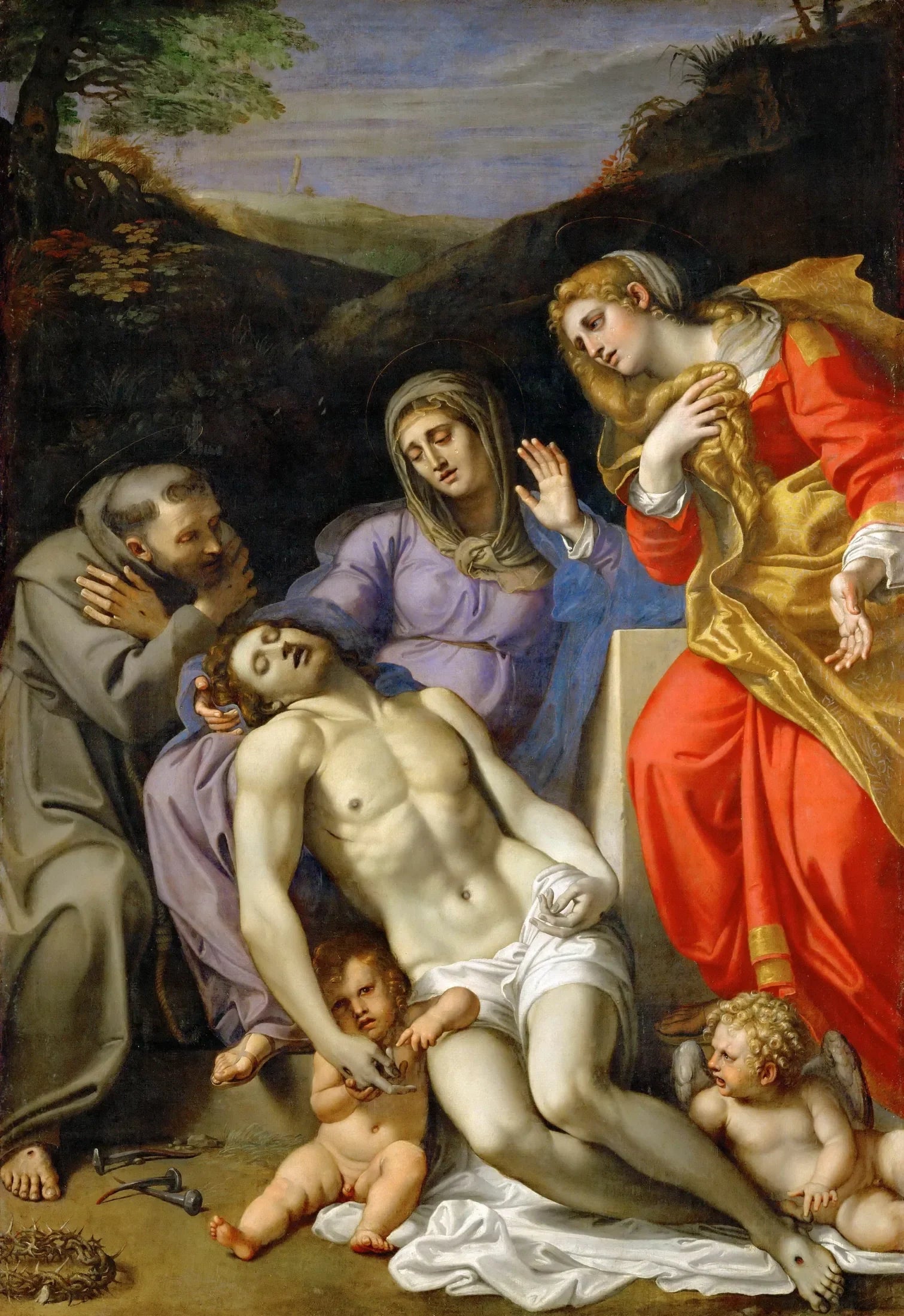 Pietà avec saint François et sainte Marie Madeleine - Annibale Carracci image 1 reproduction d’œuvre d’art à l’huile