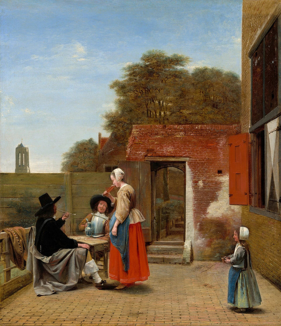 Deux hommes, femme et enfant dans une cour - Pieter de Hooch
