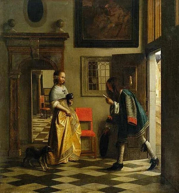 Jeune Femme dans un intérieur, la réception d'une lettre - Pieter de Hooch