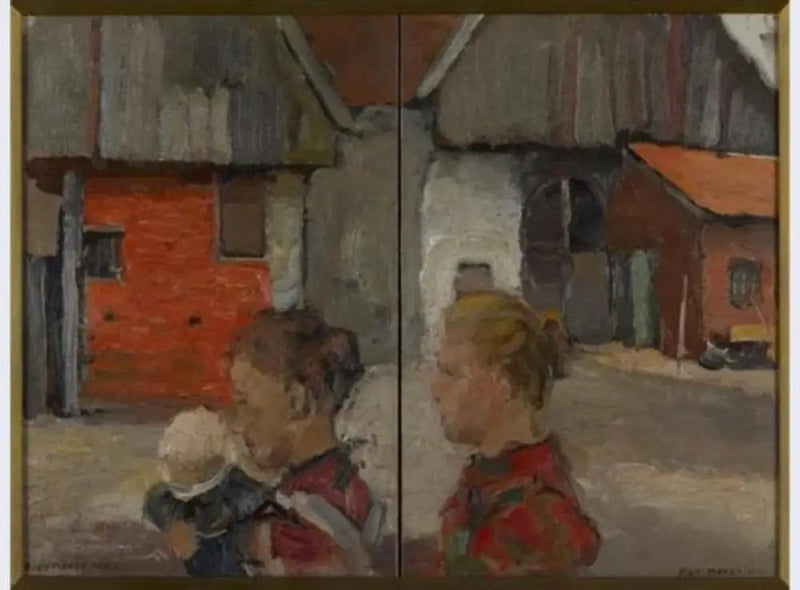 Pignoni posteriori di edifici agricoli con personaggi - Piet Mondrian