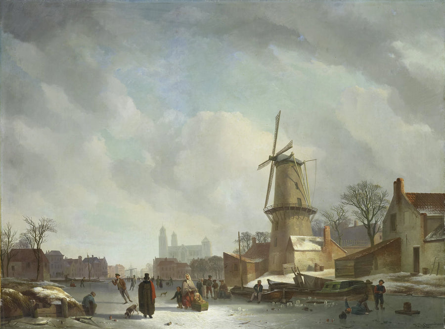 Plaisir de la glace sur un canal de la ville - Abraham Johannes Couwenberg