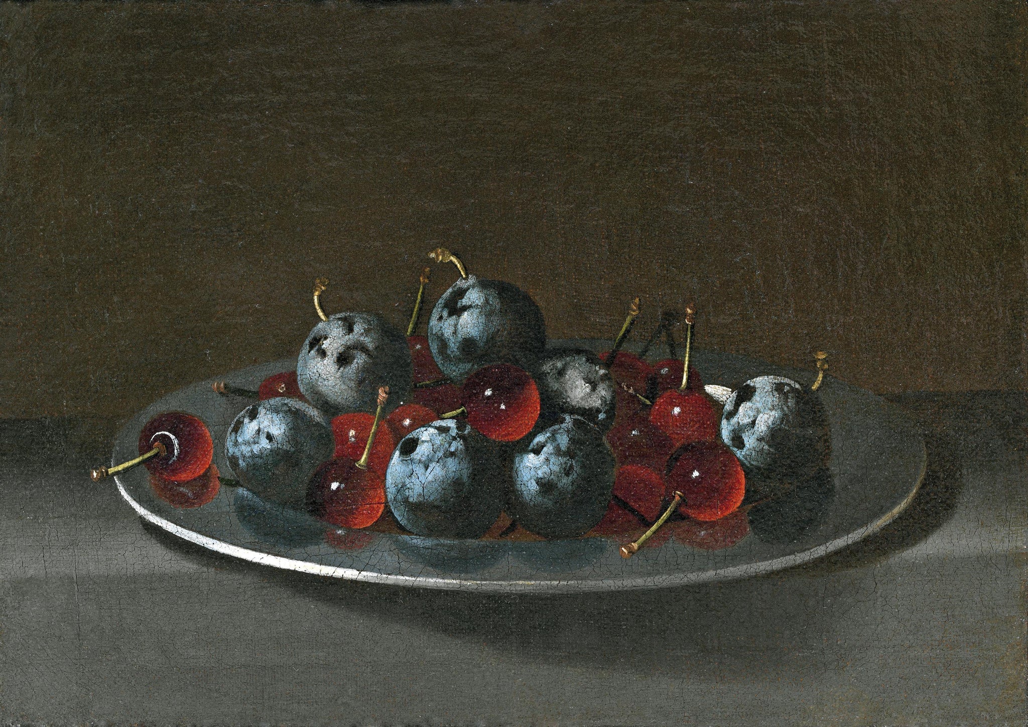 Plat avec pruneaux et cerises - Juan van der Hamen image 1 copie de tableau peinte à la main