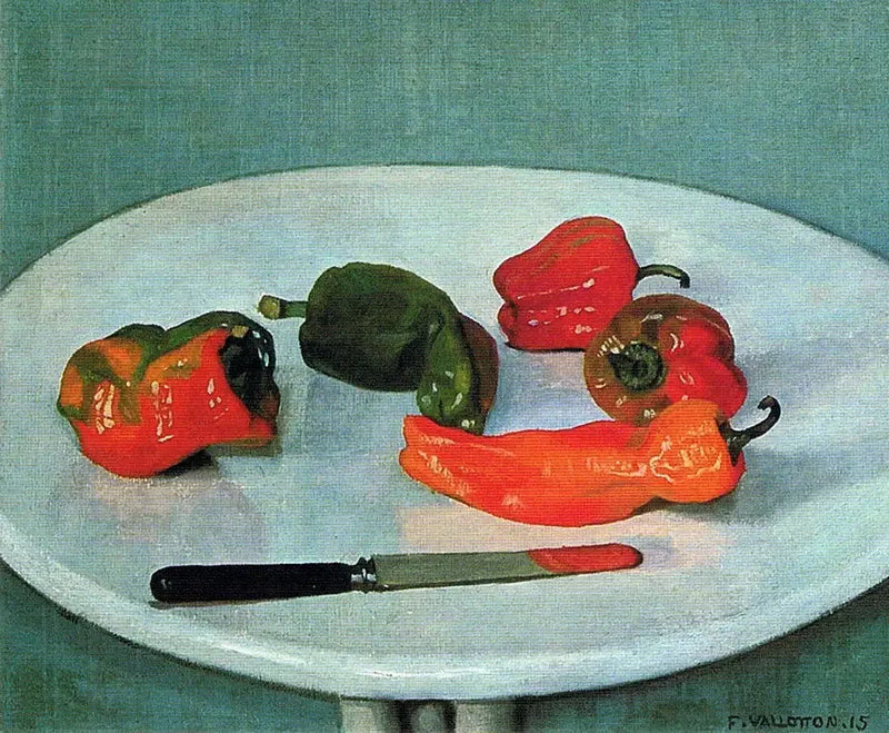 Peperoni rossi su tavolo rotondo, laccato bianco - Félix Vallotton