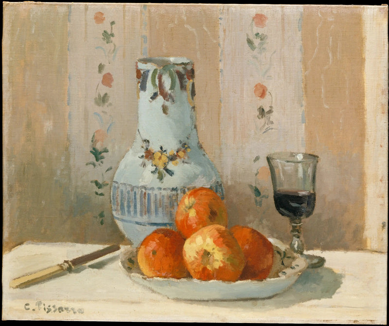 Mele di Castagno e ceramica smaltata su un tavolo - Camille Pissarro