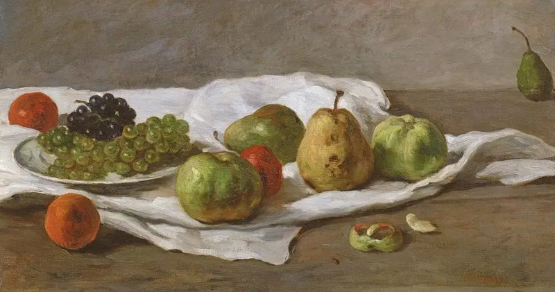 Pommes, poires e uva su un tavolo - Gustave Courbet