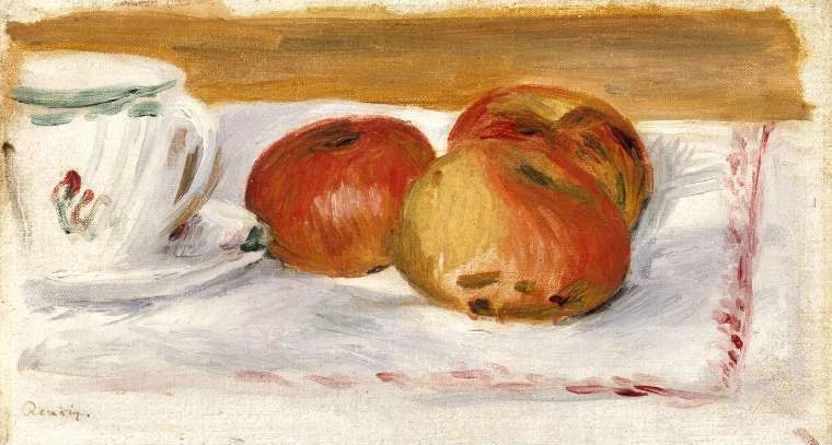 Pommes et tasse de thé de Renoir, Fitzwilliam Museum PD.17-1964 – reproduction peinture à l’huile sur toile