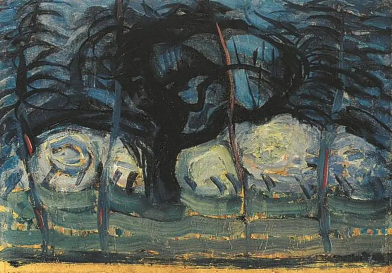 Mela blu con linee ondulate I - Piet Mondrian