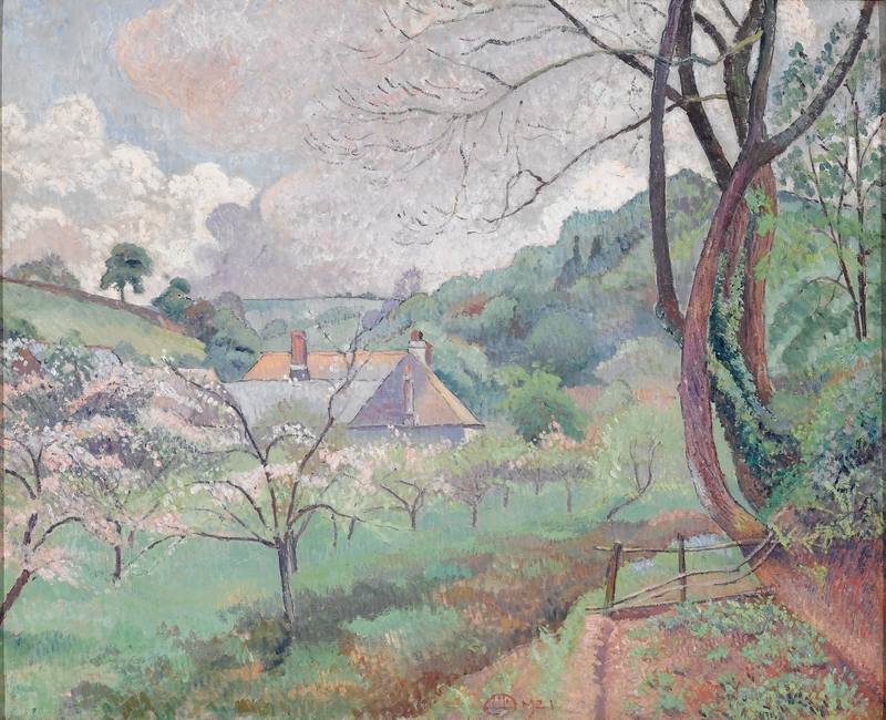 Melo in fiore, fattoria Riversbridge, Blackpool, Devon - Lucien Pissarro