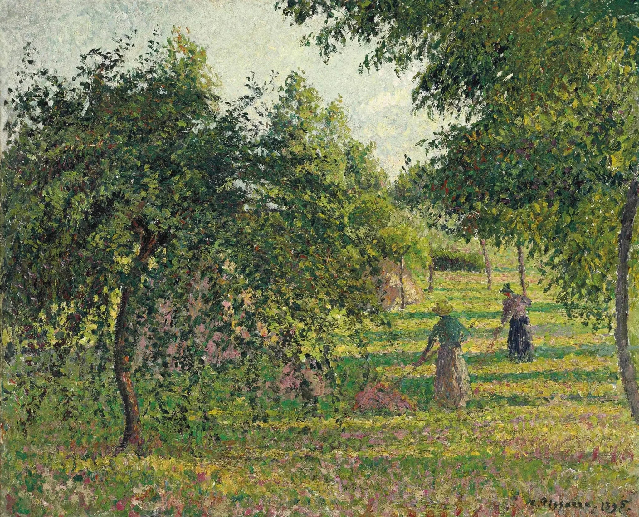 Pommiers et paysanne ratissant le foin, Éragny - Camille Pissarro image 1 reproduction artisanale de tableau