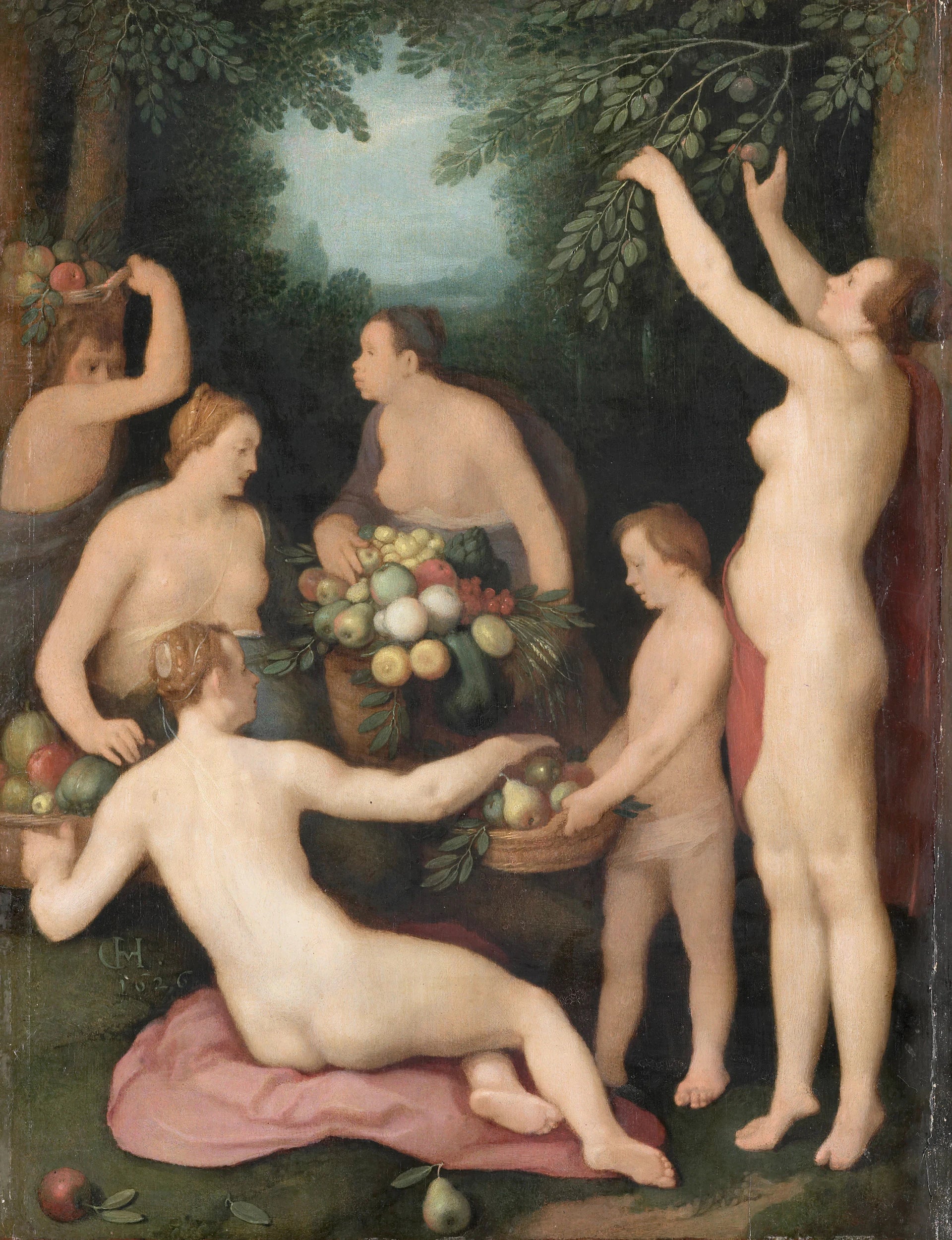 Pomona reçoit la récolte des fruits - Cornelis Cornelisz van Haarlem