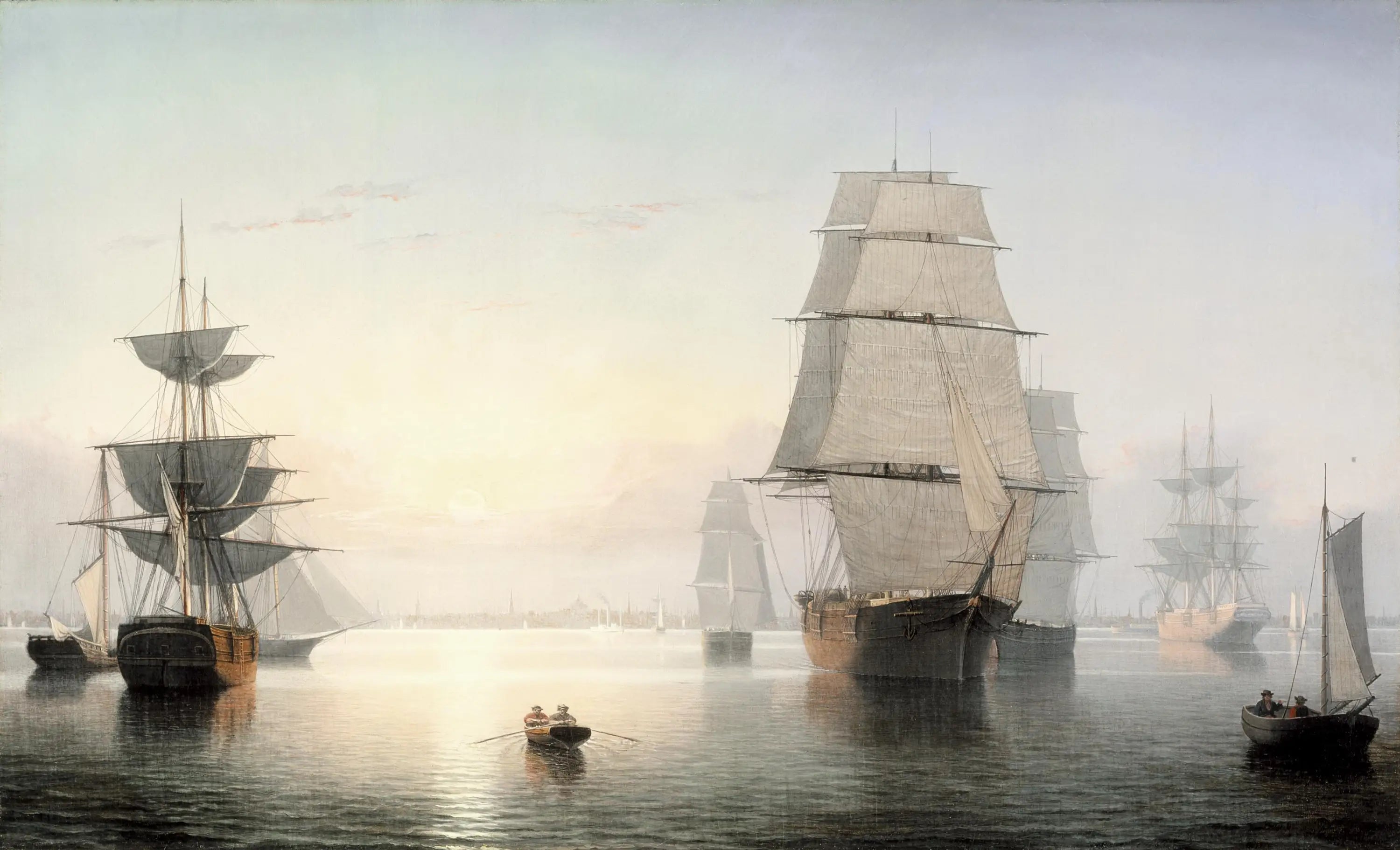 Port de Boston, coucher de soleil - Fitz Henry Lane image 1 reproduction artisanale de tableau